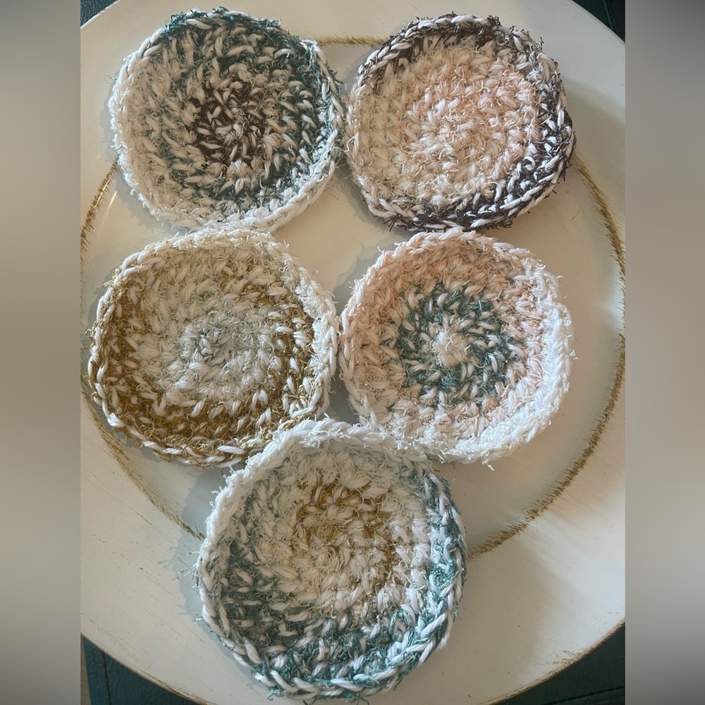 Handcrafted Crochet Scrubby Set of 5 in Neutral Tones